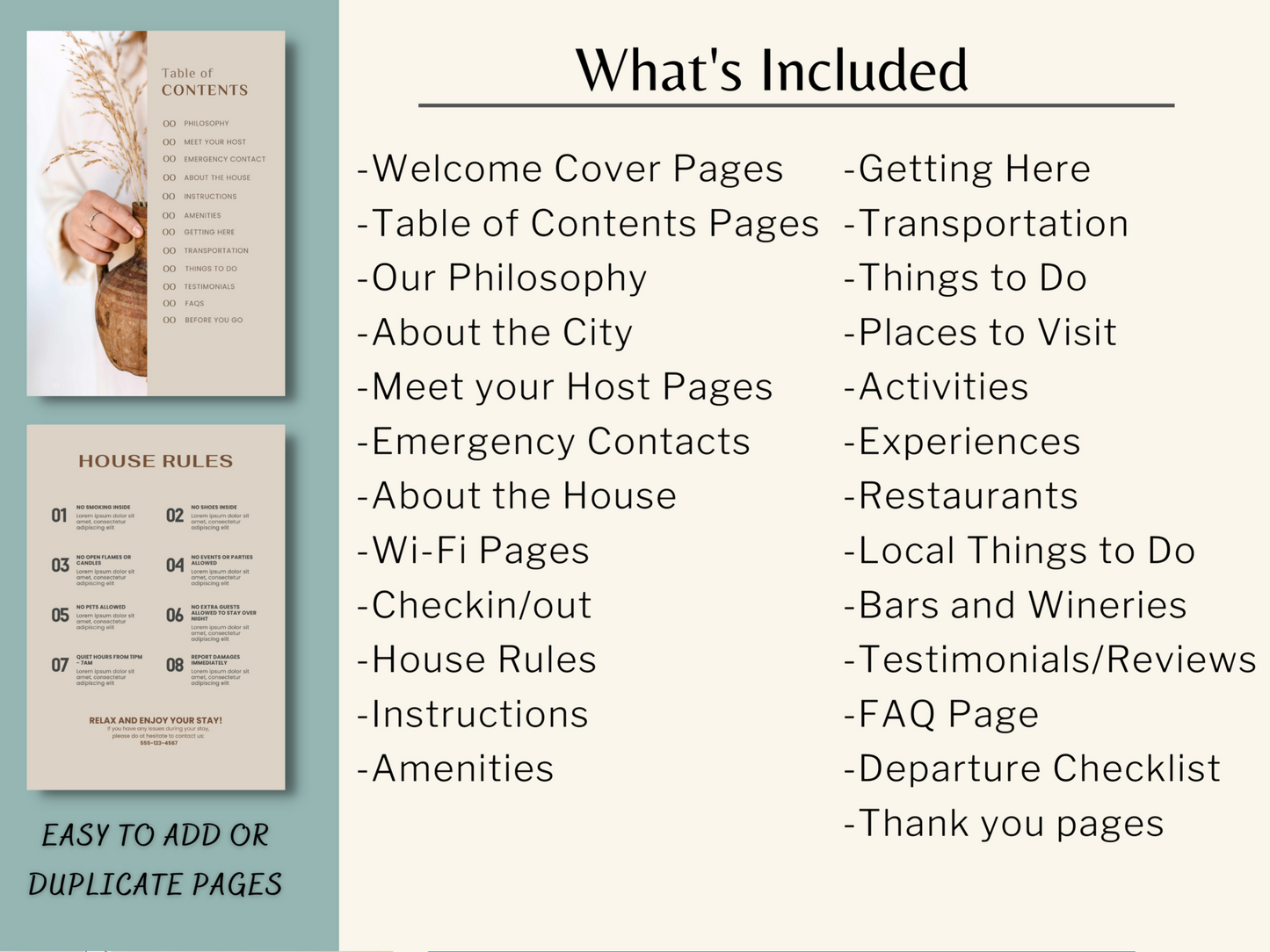 Easy edit airbnb welcome book template in Canva, easy download vacation rental welcome guidebook