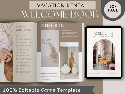 Easy edit luxe airbnb welcome book template in Canva, easy download vacation rental welcome guidebook