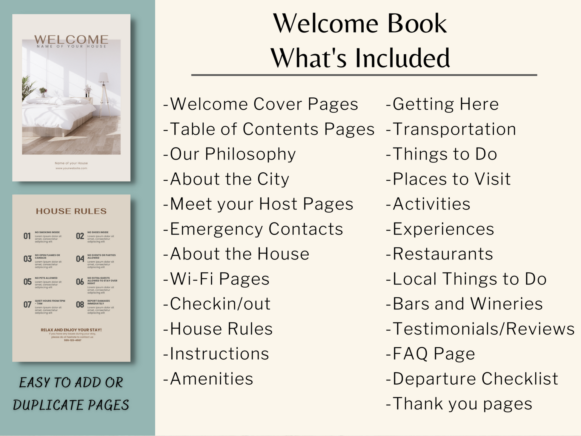 Easy edit airbnb welcome book template in Canva, easy download vacation rental welcome guidebook