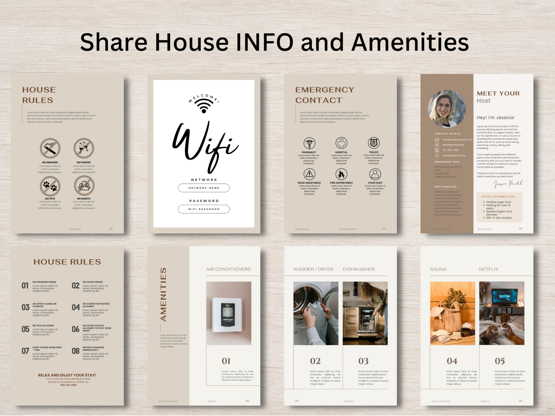 Easy edit airbnb welcome book template in Canva, easy download vacation rental welcome guidebook