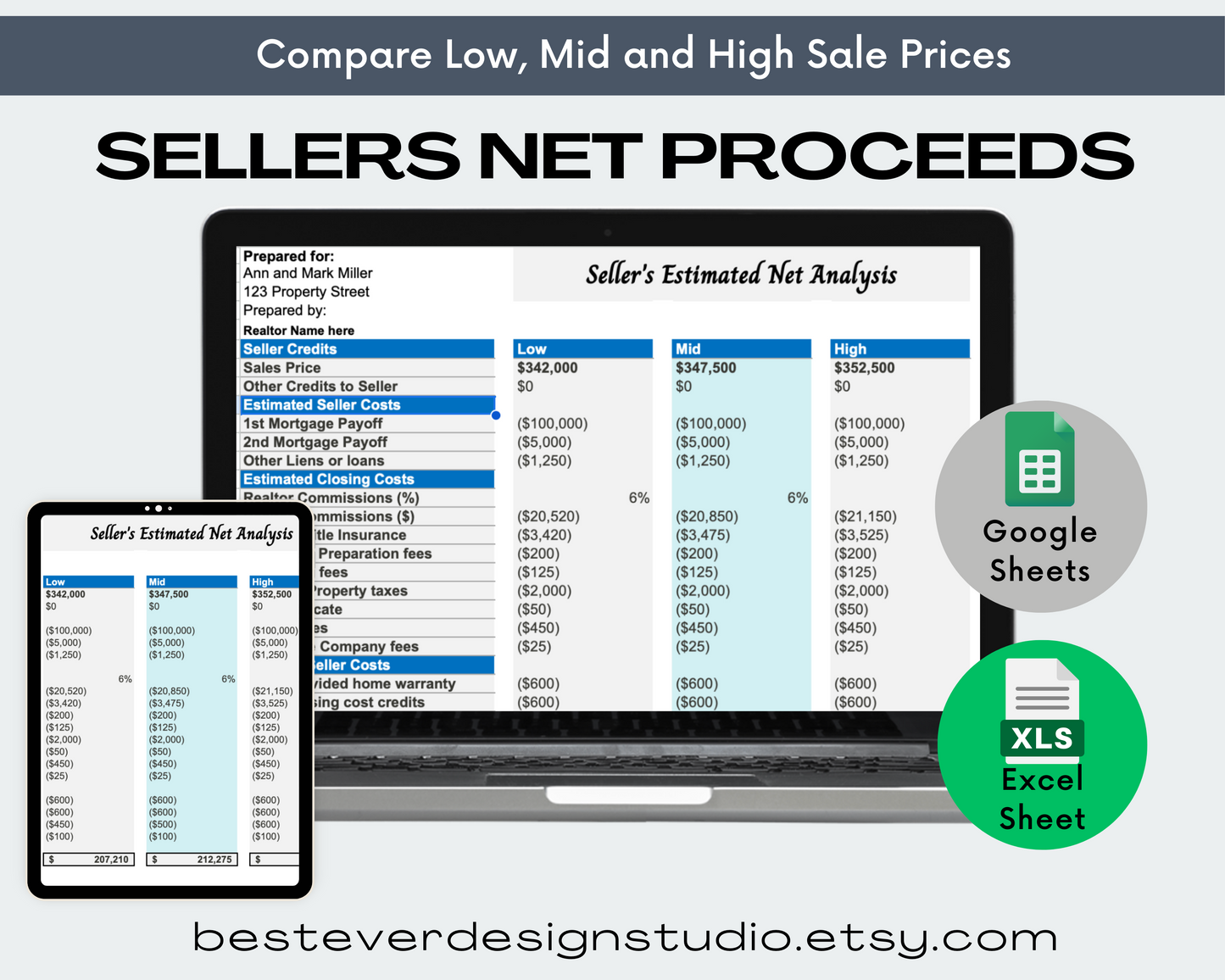 Seller's Net Sheet and Multiple Offers Comparison Bundle