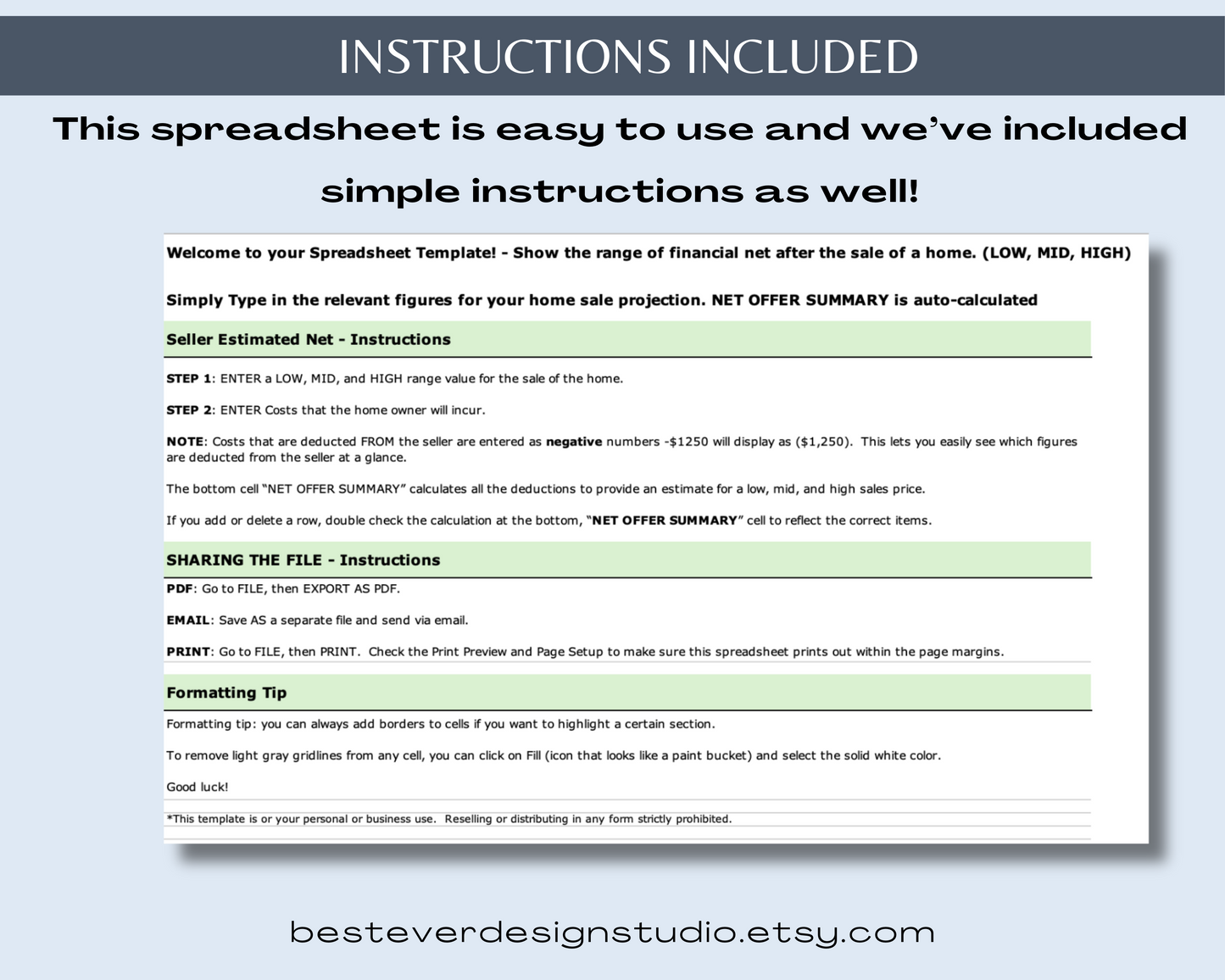 Seller's Net Sheet and Multiple Offers Comparison Bundle