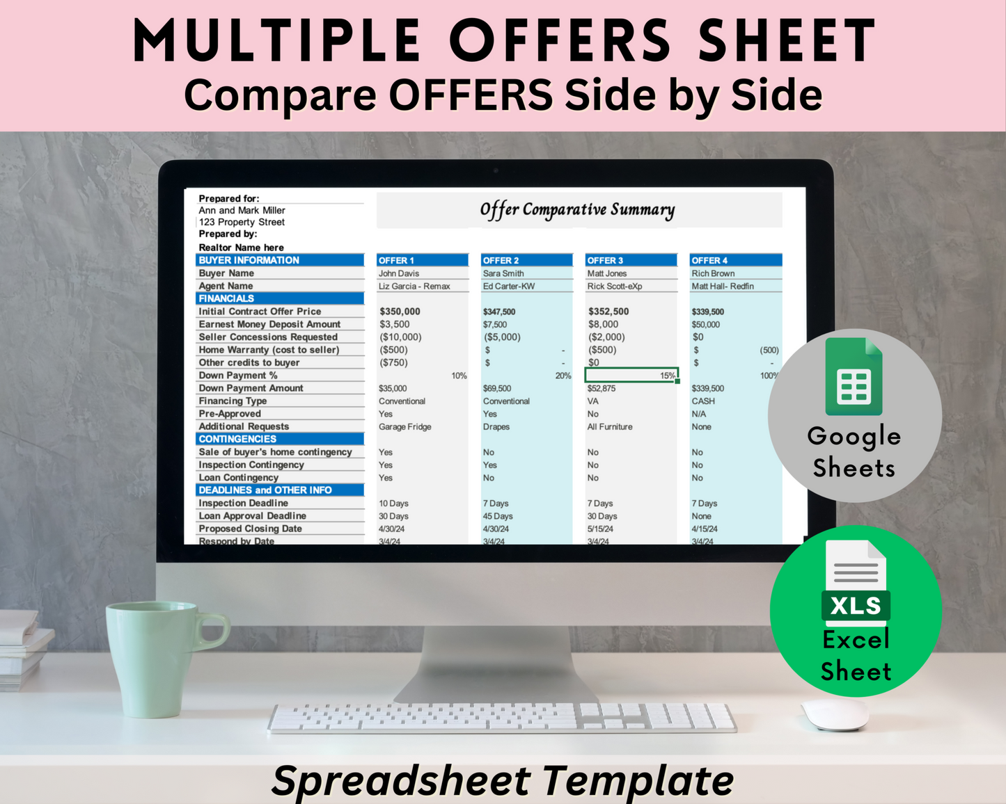 Seller's Net Sheet and Multiple Offers Comparison Bundle