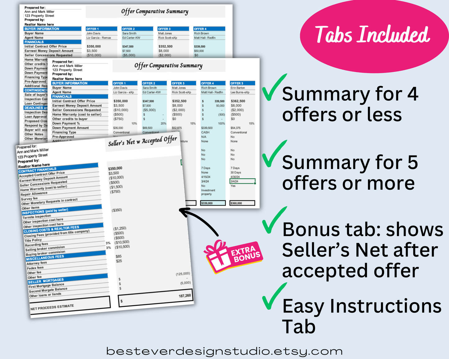 Seller's Net Sheet and Multiple Offers Comparison Bundle