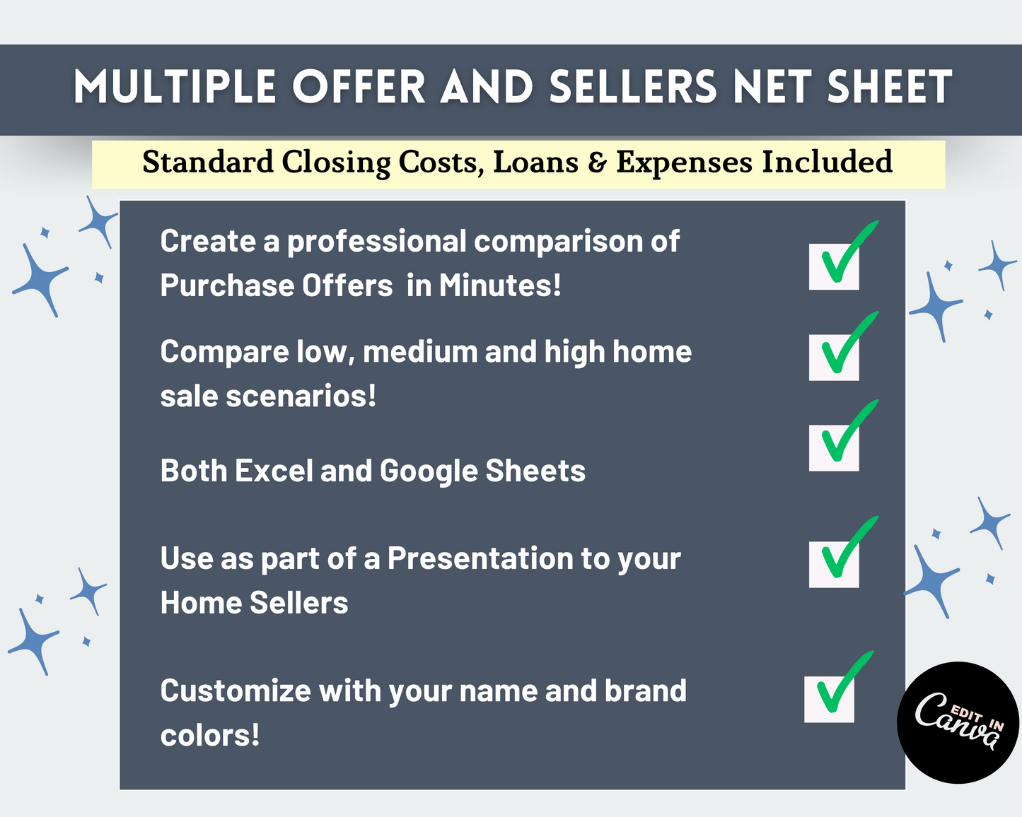 Seller's Net Sheet and Multiple Offers Comparison Bundle